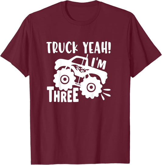 3 Years Old Birthday Gift, Truck Yeah I'm Three, Funny, Joke T-Shirt - T-Shirt | Maroon