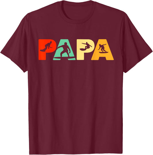 Surf Dad, Retro Dad Surf Father Gift T-Shirt - T-Shirt | Maroon