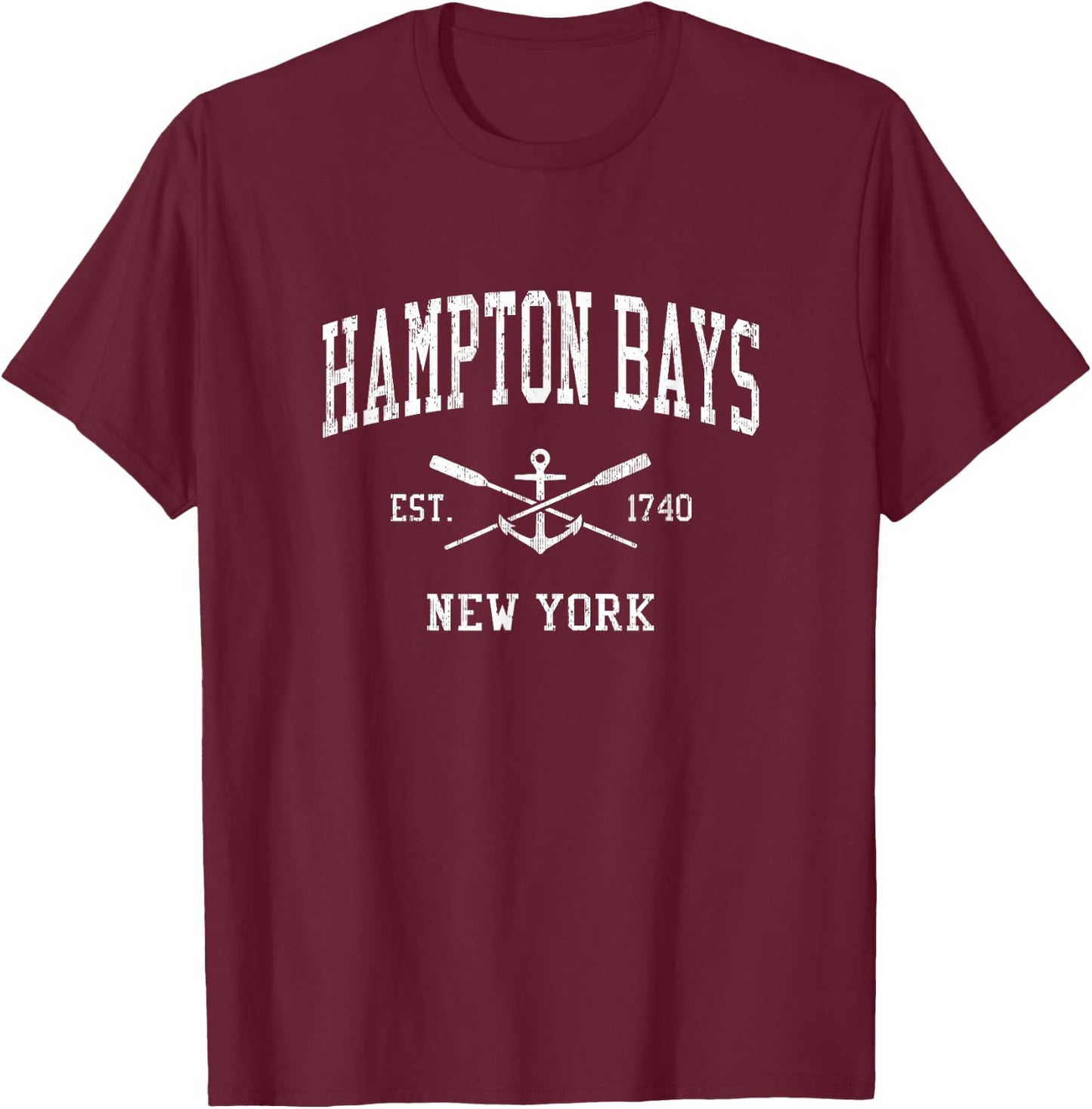 Hampton Bays NY Vintage Crossed Oars & Boat Anchor Sports T-Shirt - T-Shirt | Maroon