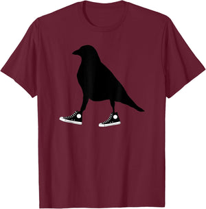 Funny Crow In Tennis Shoes Ornithology Novelty Bird Design T-Shirt - T-Shirt | Maroon