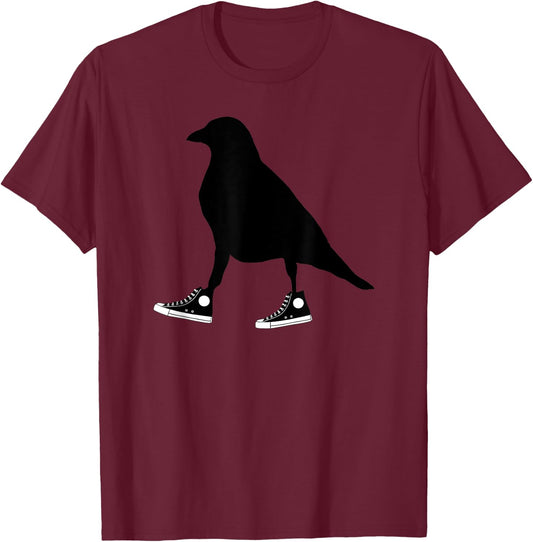 Funny Crow In Tennis Shoes Ornithology Novelty Bird Design T-Shirt - T-Shirt | Maroon