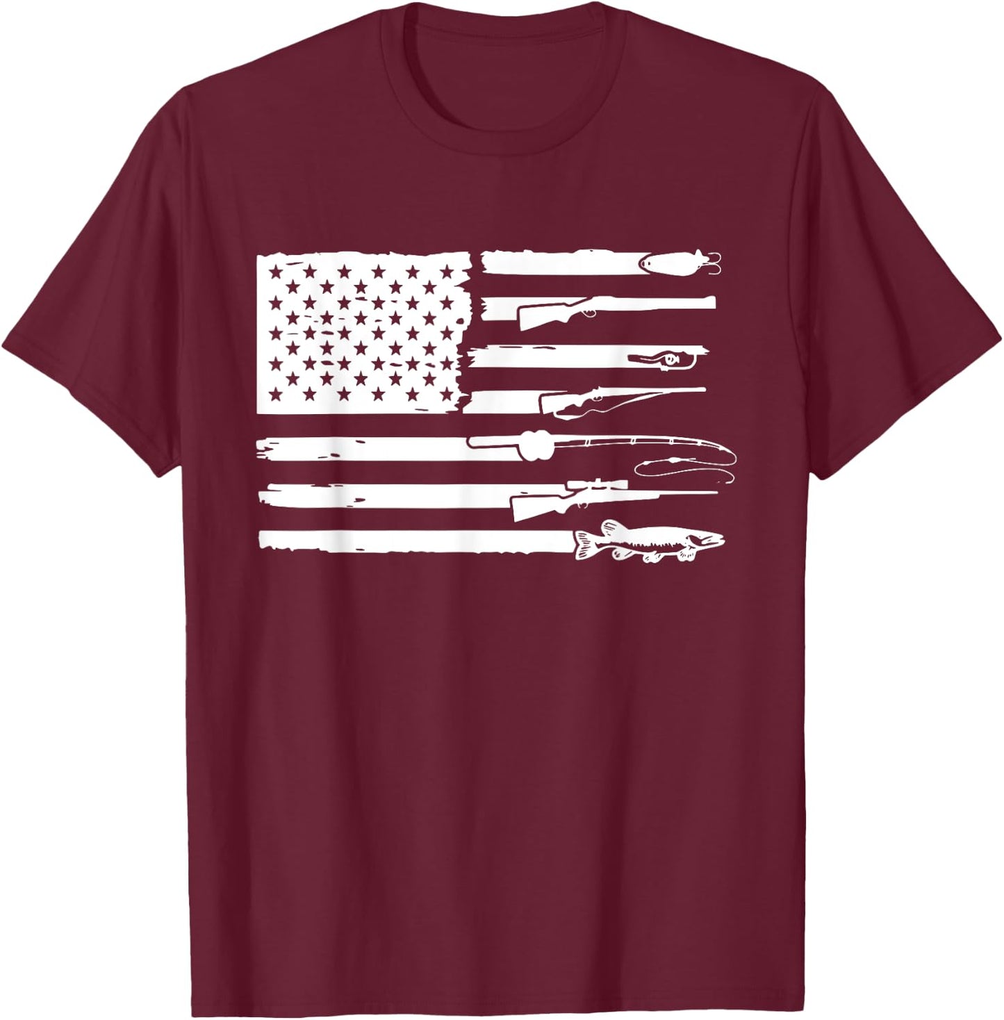 Hunting and Fishing Flag Hunter Fisher Gift T-Shirt - T-Shirt | Maroon