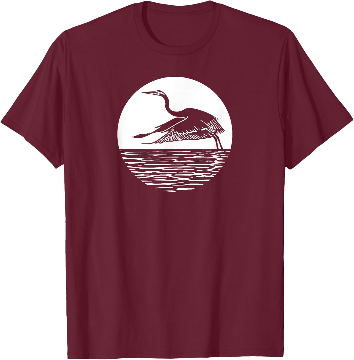 Great Graceful Blue Heron Flying in front of Sun T-Shirt - T-Shirt | Maroon