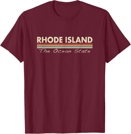 RHODE ISLAND - Vintage / Retro Stripes - Classic T-Shirt - T-Shirt | Maroon