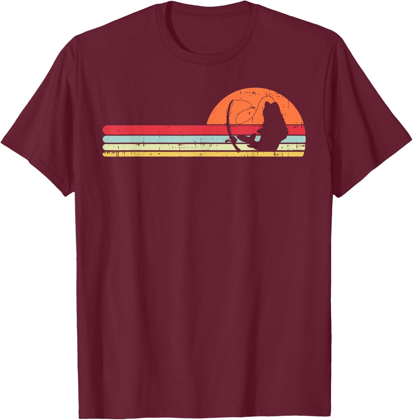 Fish Fishing Rod Sunset Retro Angling Fisherman Angler Gift T-Shirt - T-Shirt | Maroon