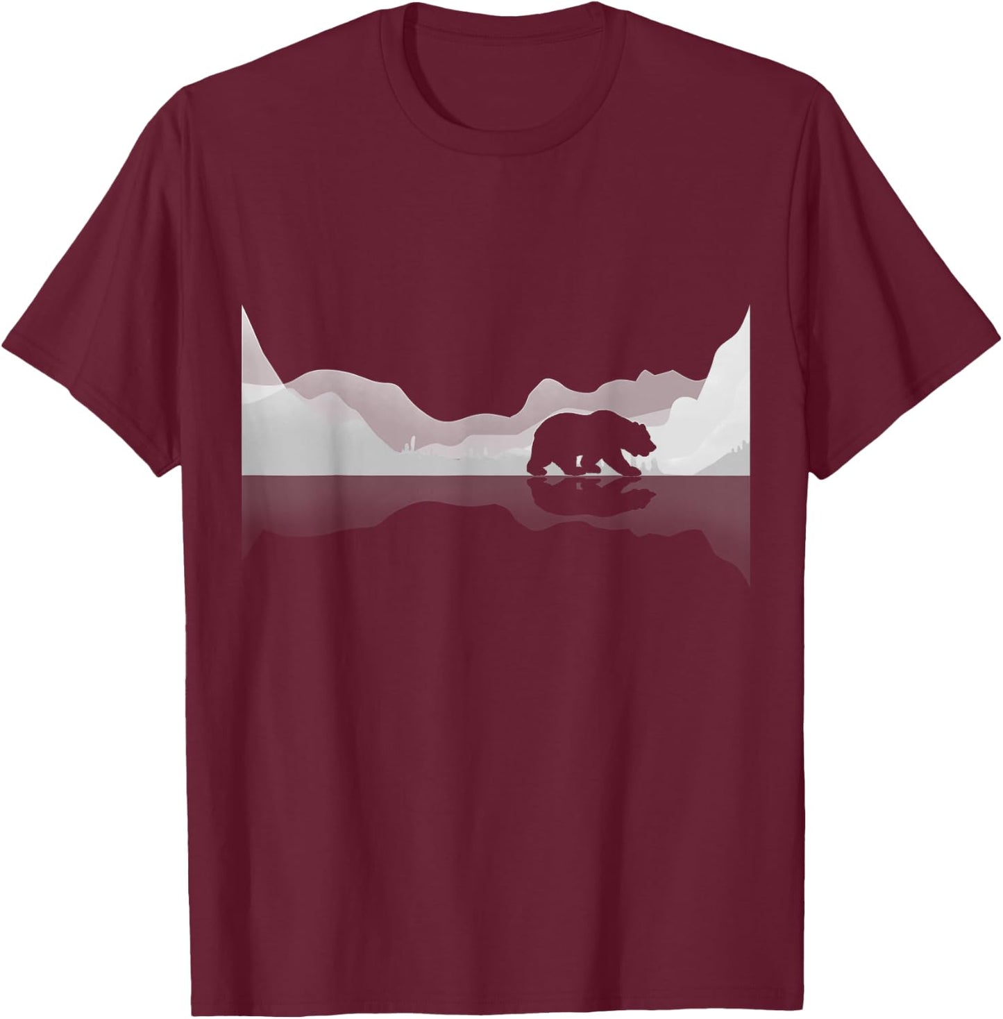 Trees Reflection Wildlife Nature Animal Bear Outdoor Forest T-Shirt - T-Shirt | Maroon