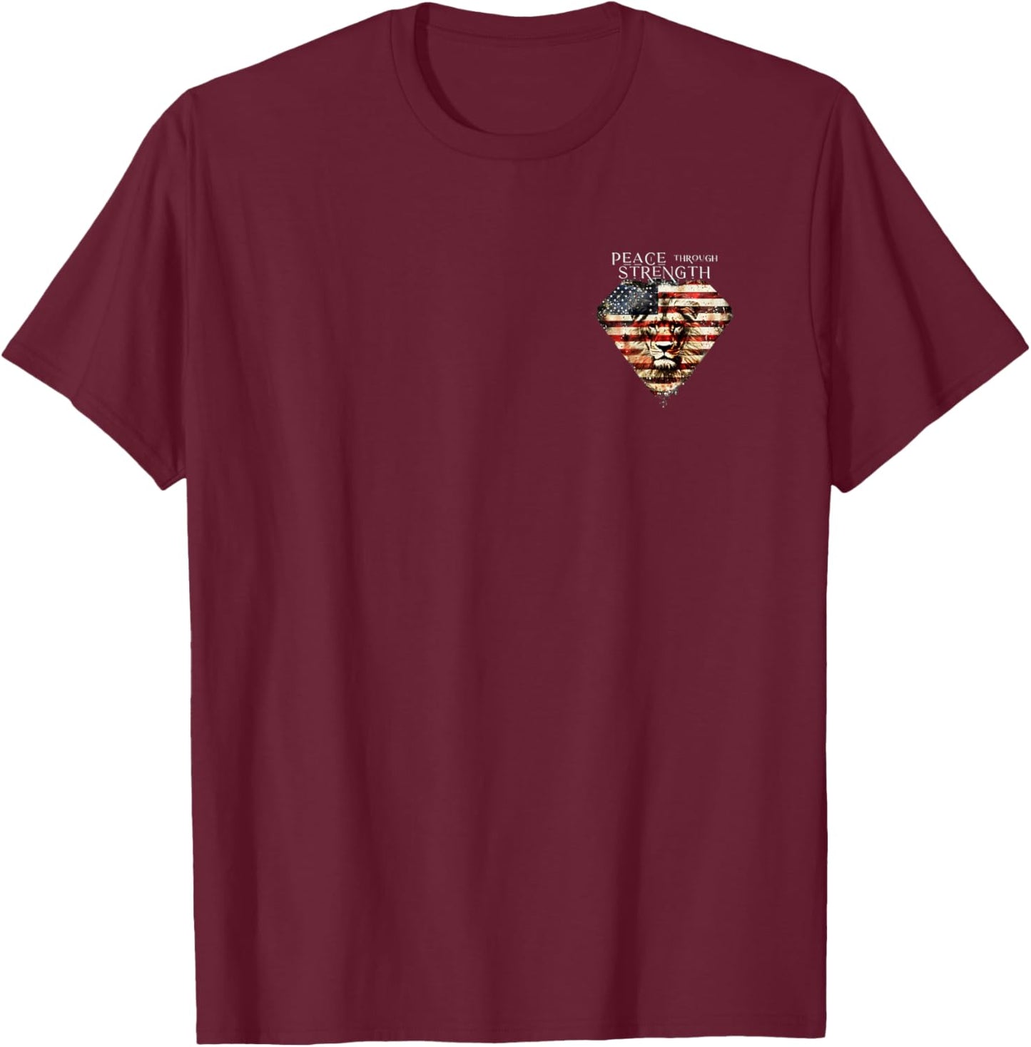 USA Flag Trump Peace Through Strength Lion Patriot Merch Kids Men T-Shirt - T-Shirt | Maroon