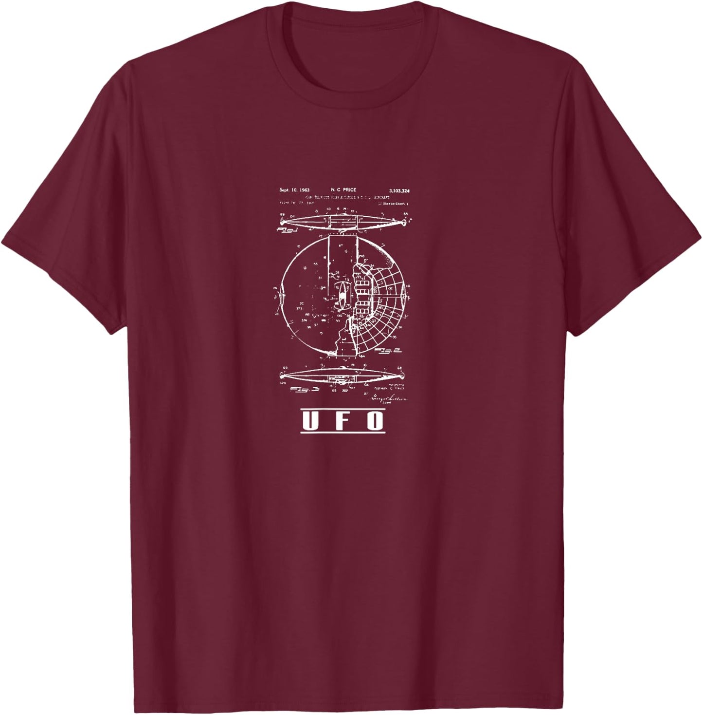 Alien UFO Ship Blueprint T-Shirt - T-Shirt | Maroon