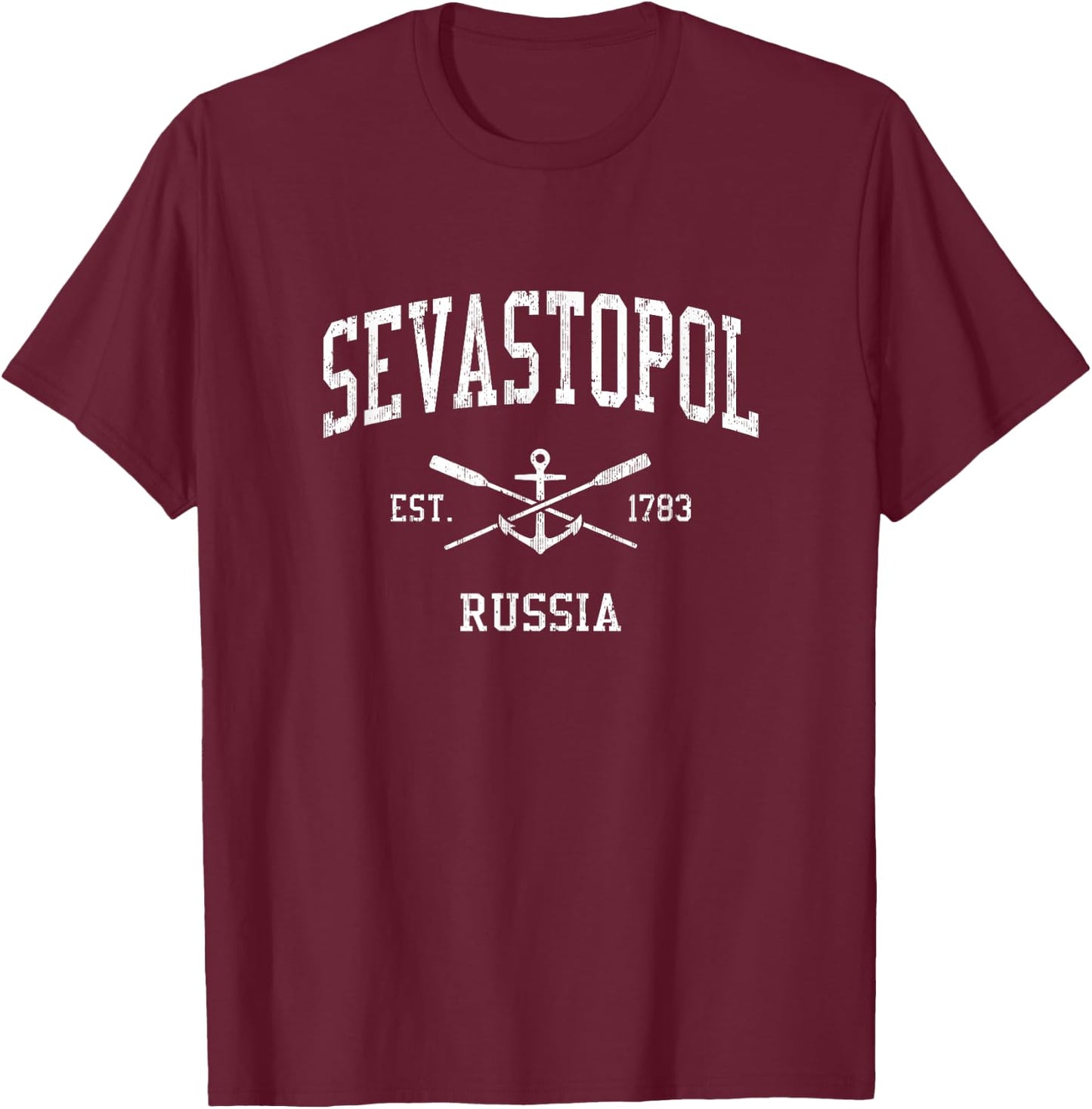 Sevastopol Vintage Crossed Oars & Boat Anchor Sports T-Shirt - T-Shirt | Maroon