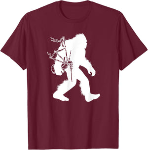 Bigfoot Bagpipes Irish Cryptid Scottish Sasquatch Bagpiper T-Shirt - T-Shirt | Maroon