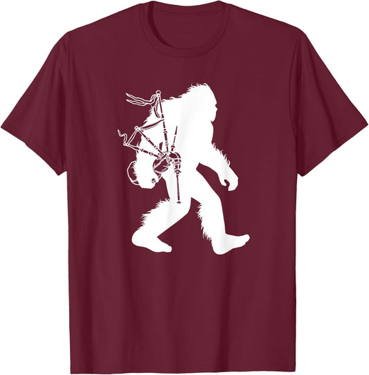Bigfoot Bagpipes Irish Cryptid Scottish Sasquatch Bagpiper T-Shirt - T-Shirt | Maroon