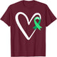Heart Liver Cancer Awareness Green Ribbon Warrior T-Shirt - T-Shirt | Maroon