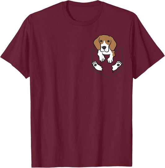Cute Beagle Dog In The Pocket Beagle Men Women Girls Kids T-Shirt - T-Shirt | Maroon