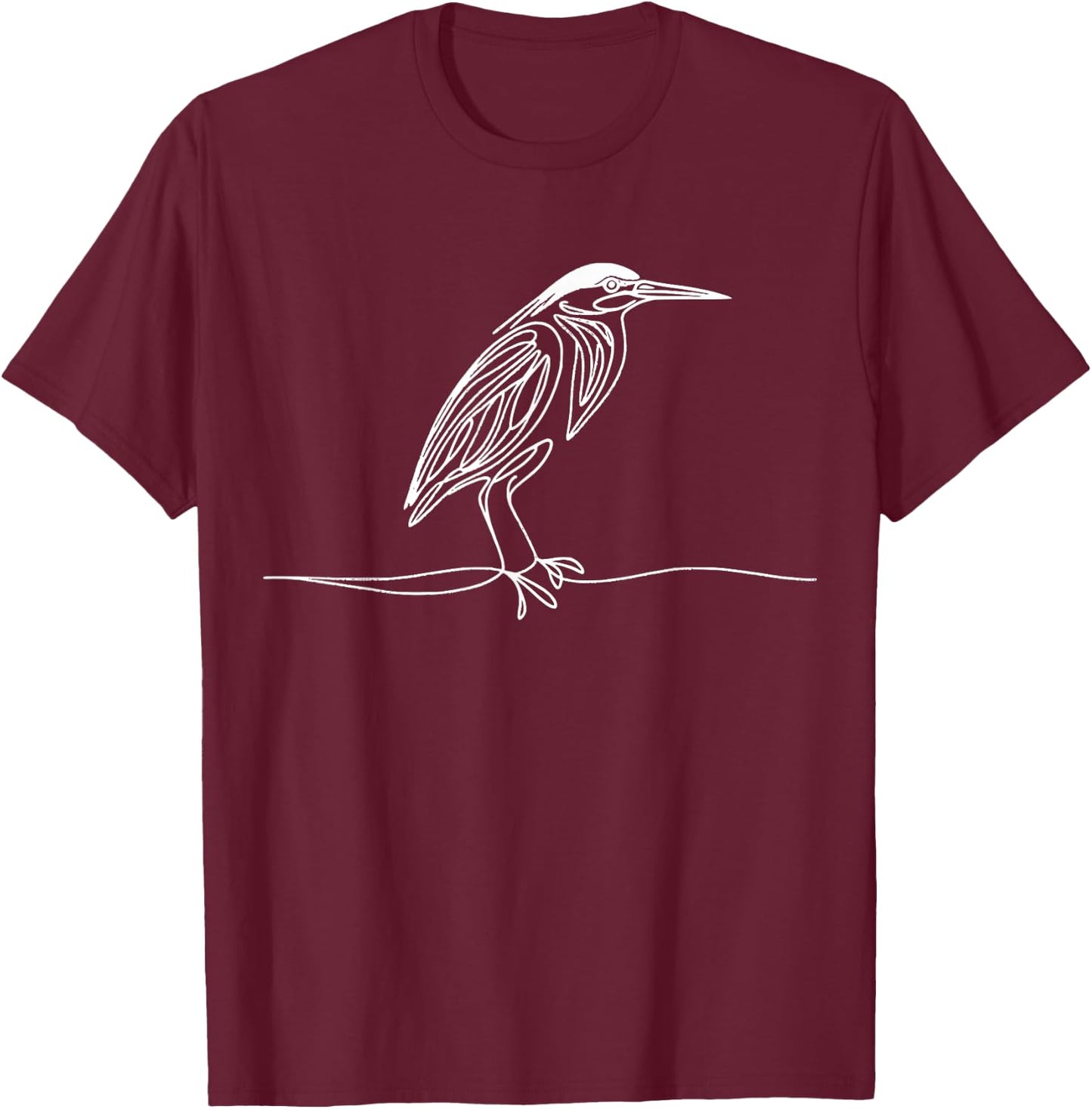 Line Art Bird Ornithologist Green Heron T-Shirt - T-Shirt | Maroon