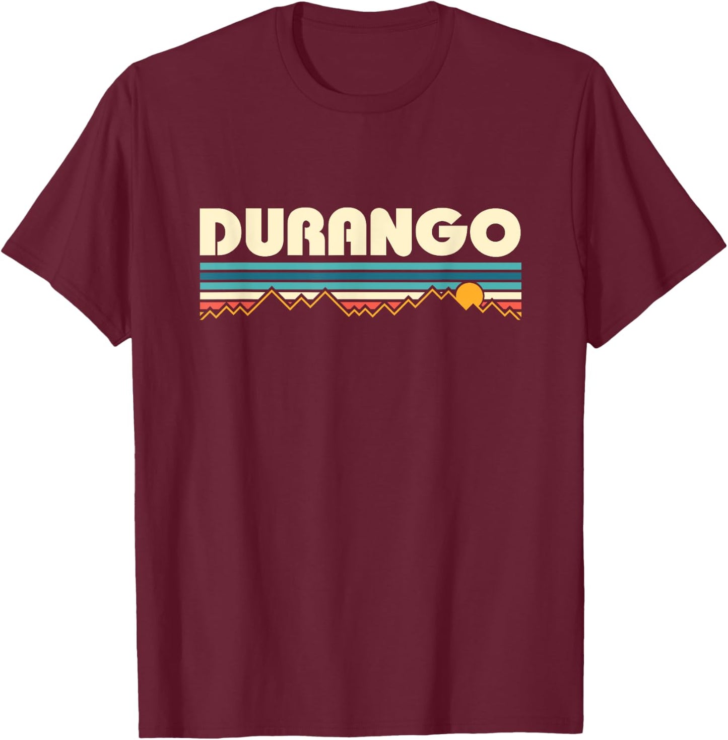 Retro Durango Colorado Mountain Sunset T-Shirt - T-Shirt | Maroon