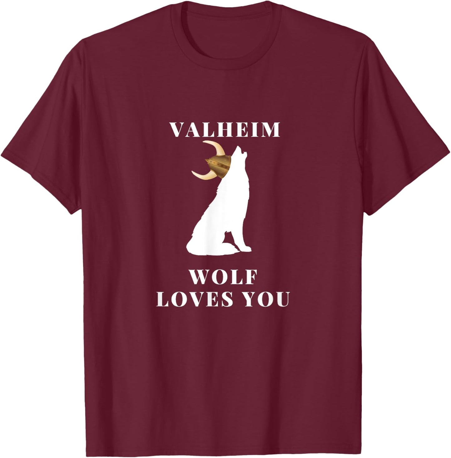 Valheim Wolf Loves You exclusieve game apparel T-Shirt - T-Shirt | Maroon