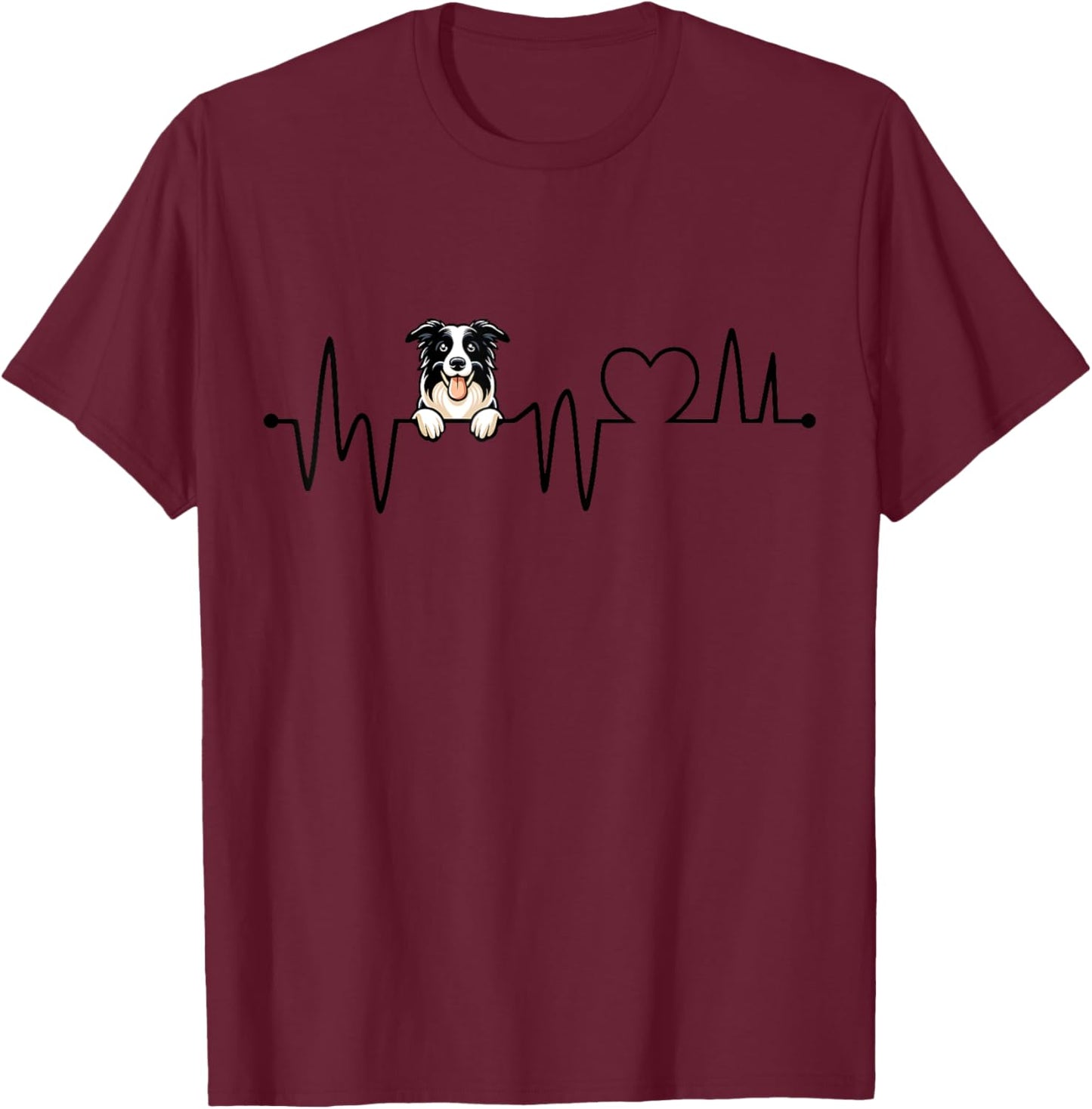 Border Collie Heartbeat - Men Women Kids Border Lover T-Shirt - T-Shirt | Maroon