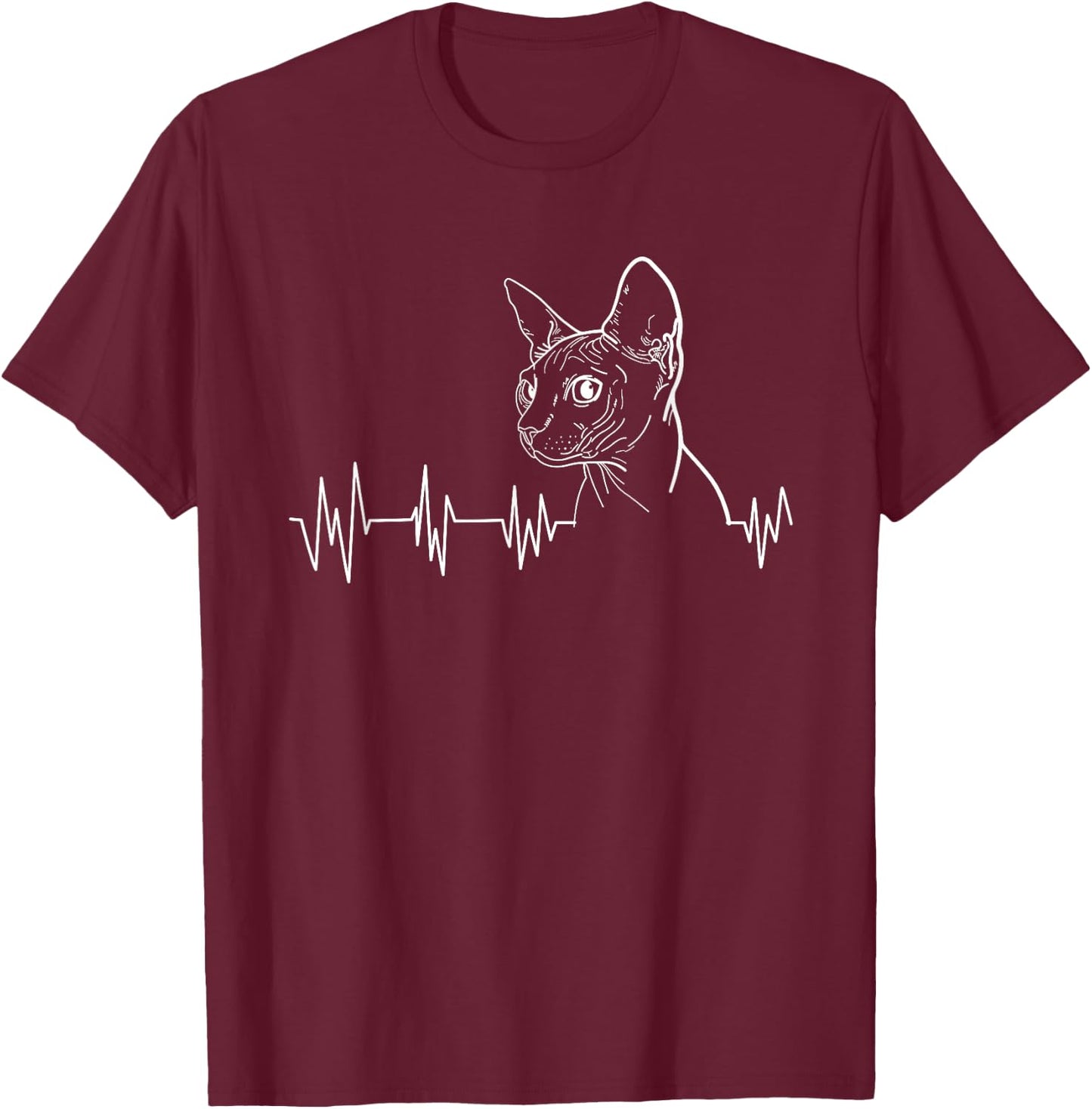 Sphynx Cat Heartbeat Funny Feline Lover Gift Men Women Kids T-Shirt - T-Shirt | Maroon