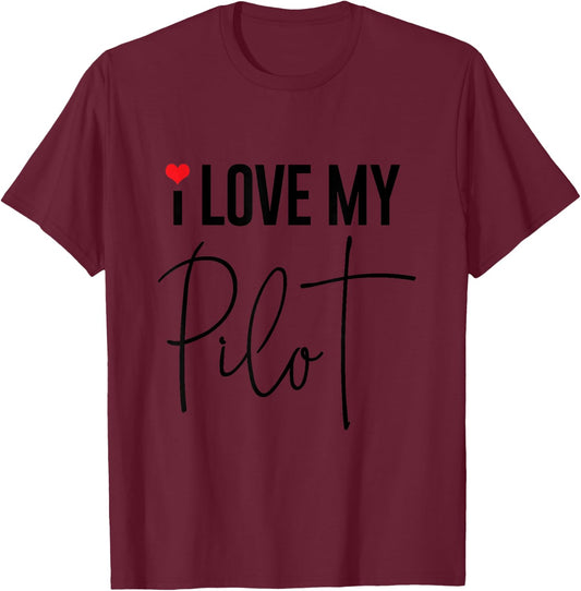 Aviator Surprise I Love My Pilot Aviation Wife Husband T-Shirt - T-Shirt | Maroon