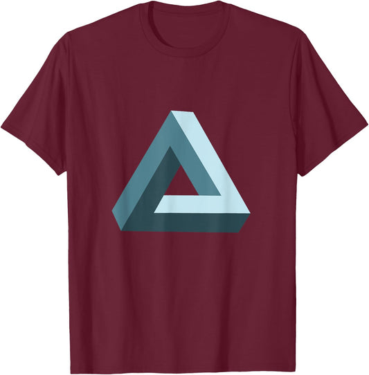Impossible Penrose Triangle 3D Optical Illusion Math Art T-Shirt - T-Shirt | Maroon