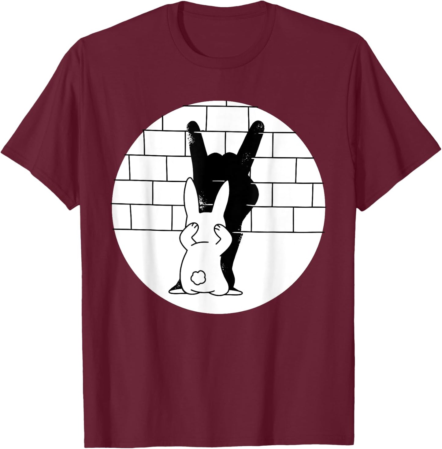 Funny Rabbit Bunny Animal Shadow Puppet T-Shirt - T-Shirt | Maroon