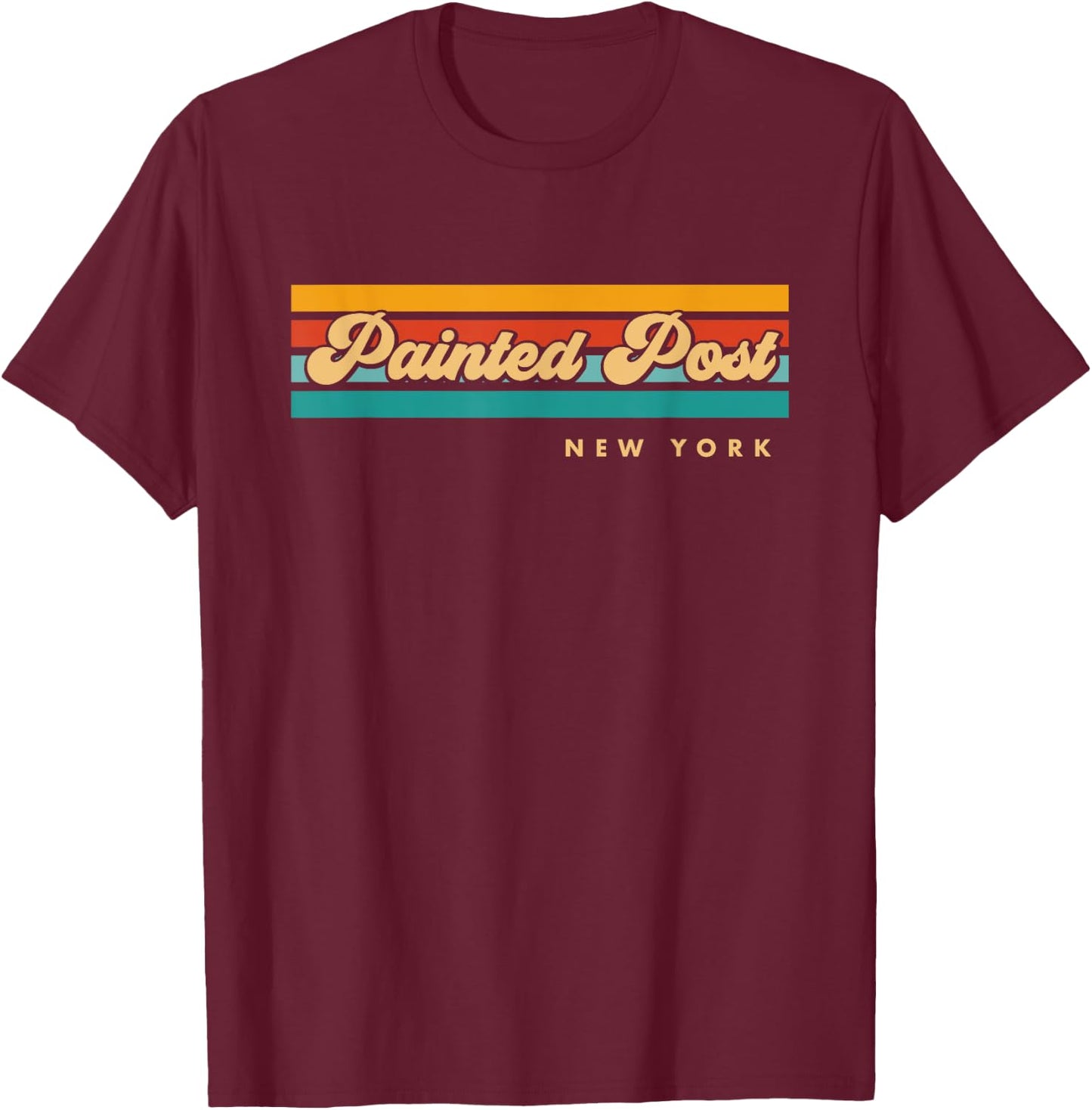 Vintage Sunset Stripes Painted Post, New York T-Shirt - T-Shirt | Maroon