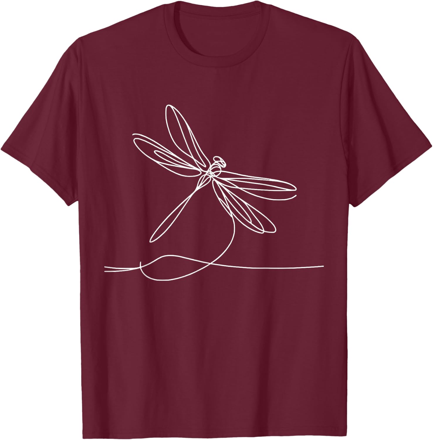 Elegant Line Art Simple Drawing Artwork Dragonfly T-Shirt - T-Shirt | Maroon