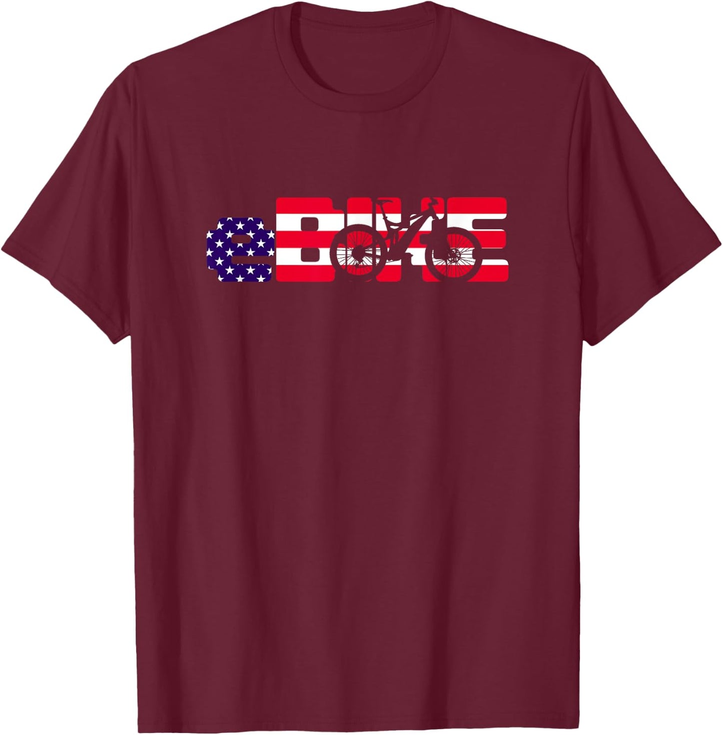Ebike American Flag Design E-Bike USA T-Shirt - T-Shirt | Maroon