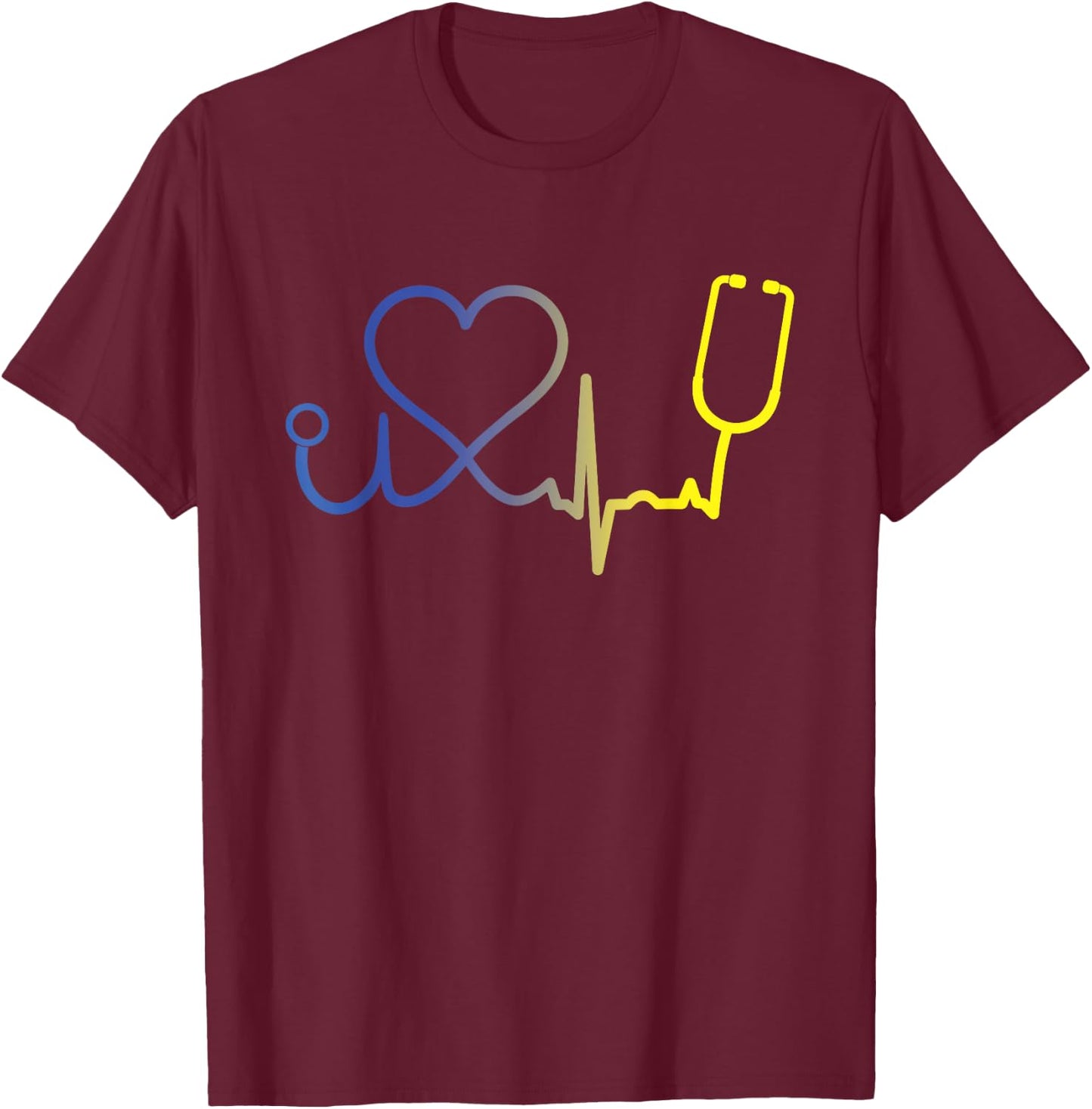 Heartbeat Down Syndrome Awareness Nurse Heart T-Shirt - T-Shirt | Maroon