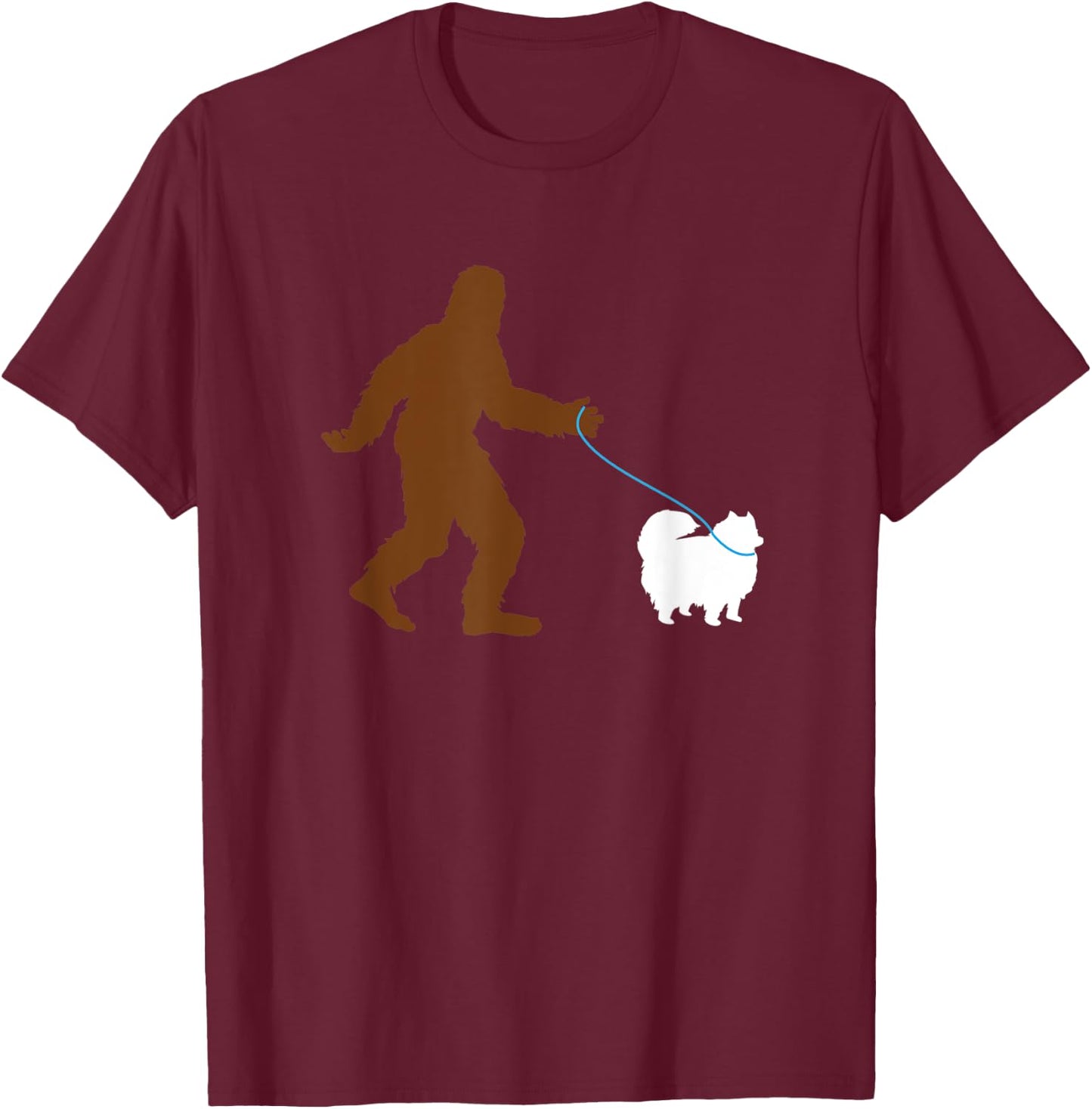 Bigfoot Walking Pomeranian Dog Gift Sasquatch Pet Owner Cute T-Shirt - T-Shirt | Maroon