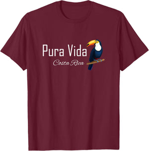 Pura Vida Costa Rica with Tropical Toucan Bird Pura Vida T-Shirt - T-Shirt | Maroon