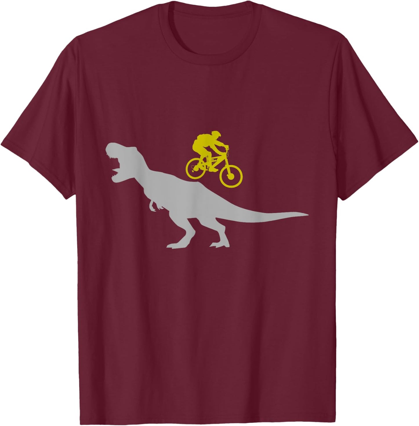 Mountain Bike with T-Rex Dinosaur MTB Mountain Biking T-Shirt - T-Shirt | Maroon