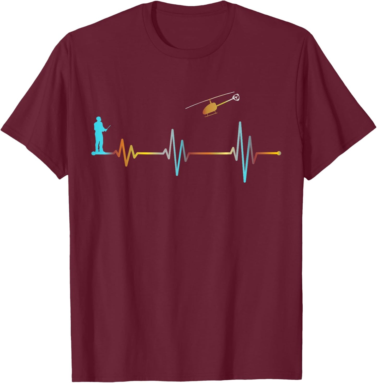 Heartbeat RC Helicopter Heartbeat Helicopter Retro Vintage T-Shirt - T-Shirt | Maroon