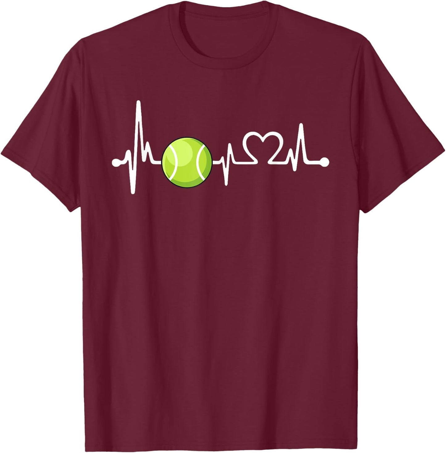 Funny Tennis Coach & Player Gift | Love Tennis Heartbeat T-Shirt - T-Shirt | Maroon