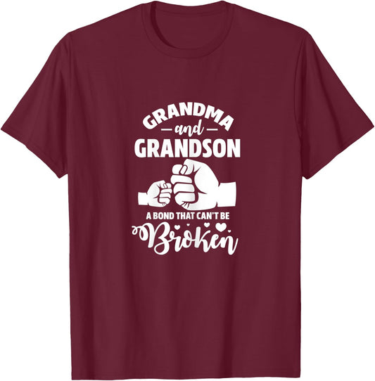 Grandma and Grandson a Bond That Can't be Broken Grandmother T-Shirt - T-Shirt | Maroon