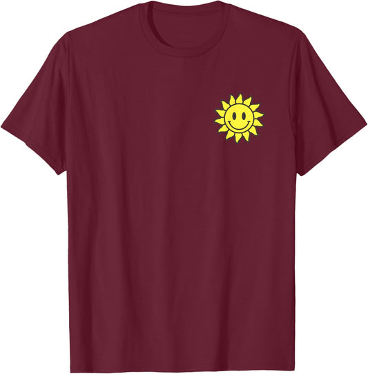 Retro Happy Face Sun Minimalist Smile Sunshine Pocket Logo Women Kids T-Shirt - T-Shirt | Maroon