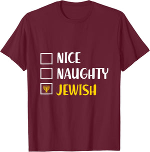 Funny Chanukah s Hanukkah Nice Naughty Jewish T-Shirt - T-Shirt | Maroon