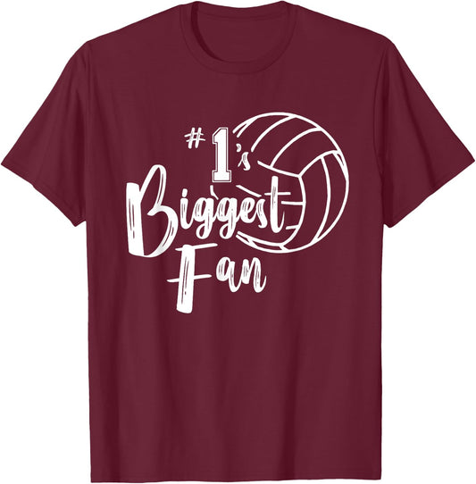 Number One 1 Biggest Fan Shirt Volleyball Mom Volleyball Dad T-Shirt - T-Shirt | Maroon