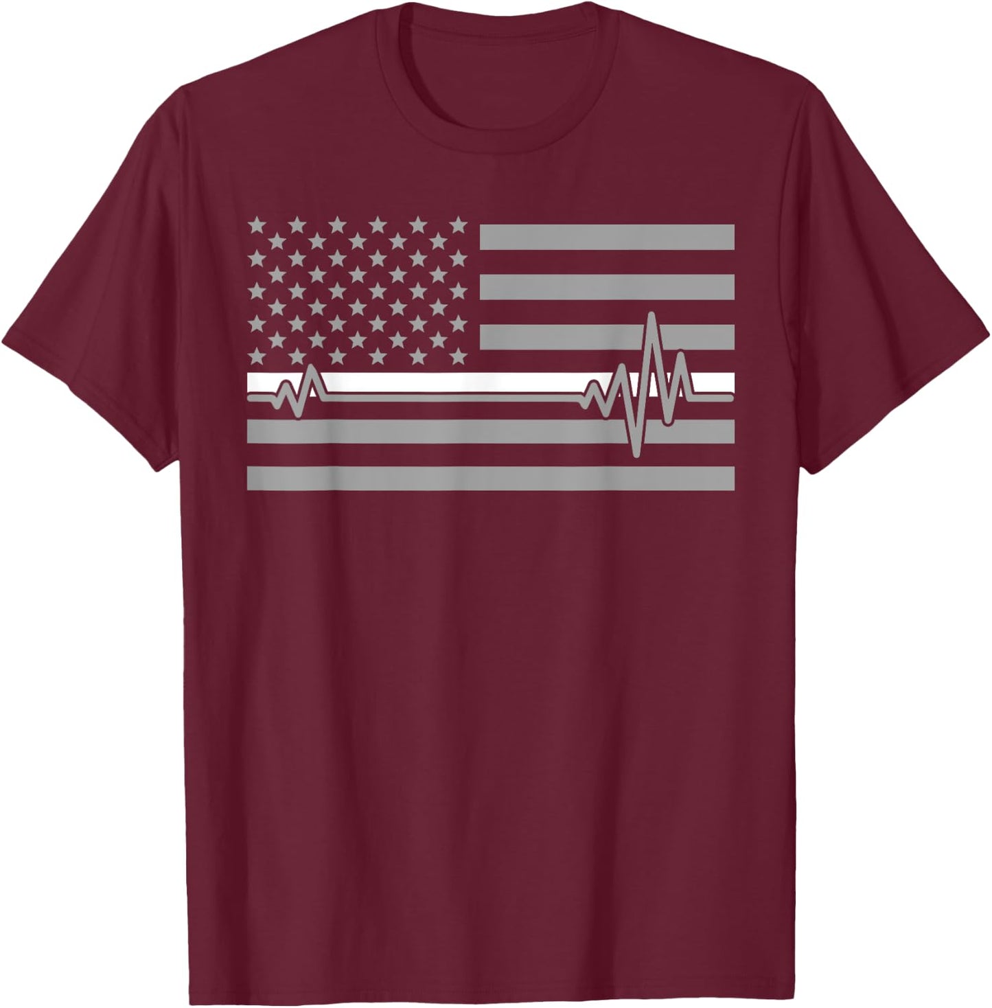 Thin Line In White Us Flag Heartbeat Paramedic Love Shirt T-Shirt - T-Shirt | Maroon
