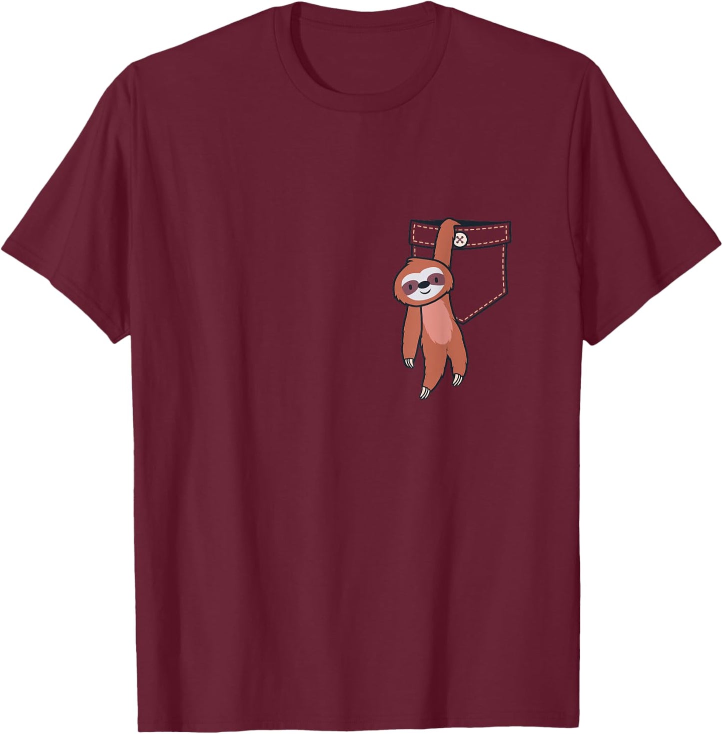 Sloth Shirt Women & Cute Sloth Lover Gifts Kids Sloth in Pocket Black Small Classic Fit Cotton, Polyester Short Sleeve Christmas Sloth Gift T-Shirt - T-Shirt | Maroon