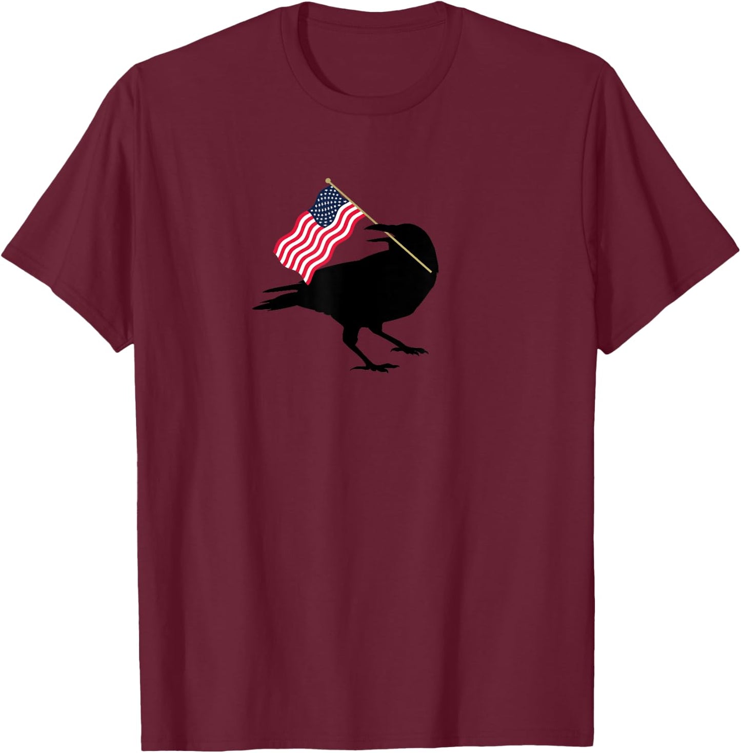 Patriotic Blackbird Crow with American Flag for Bird Lovers T-Shirt - T-Shirt | Maroon
