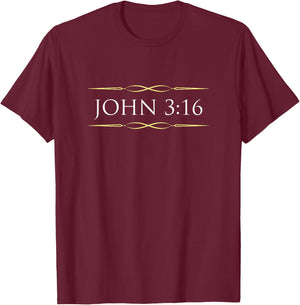 John 3-16, Christian Bible, Classic Text Style T-Shirt - T-Shirt | Maroon