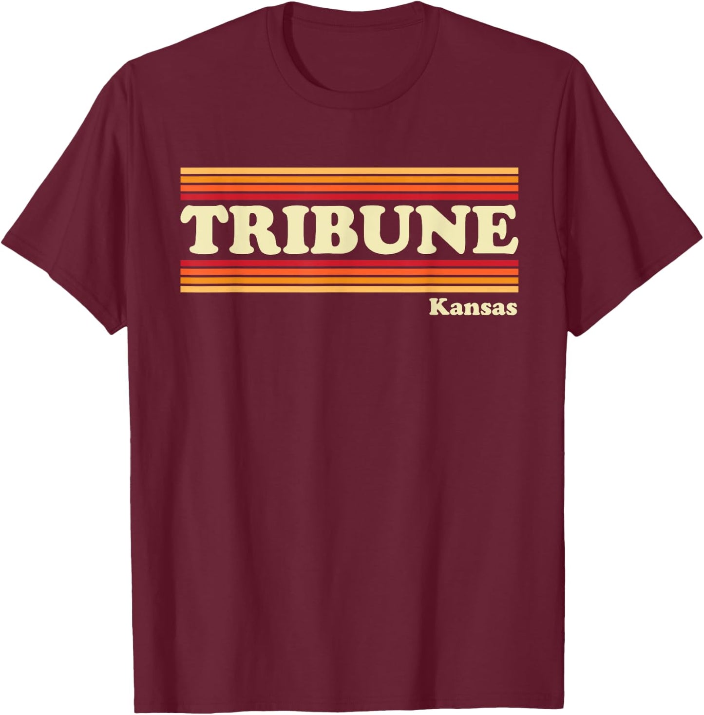 Vintage 1980s Graphic Style Tribune, Kansas T-Shirt - T-Shirt | Maroon