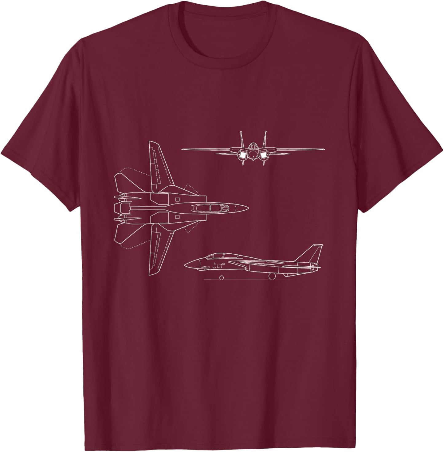 F14 Tomcat Navy Fighter Jet Diagram Blueprint Sketch T-Shirt - T-Shirt | Maroon