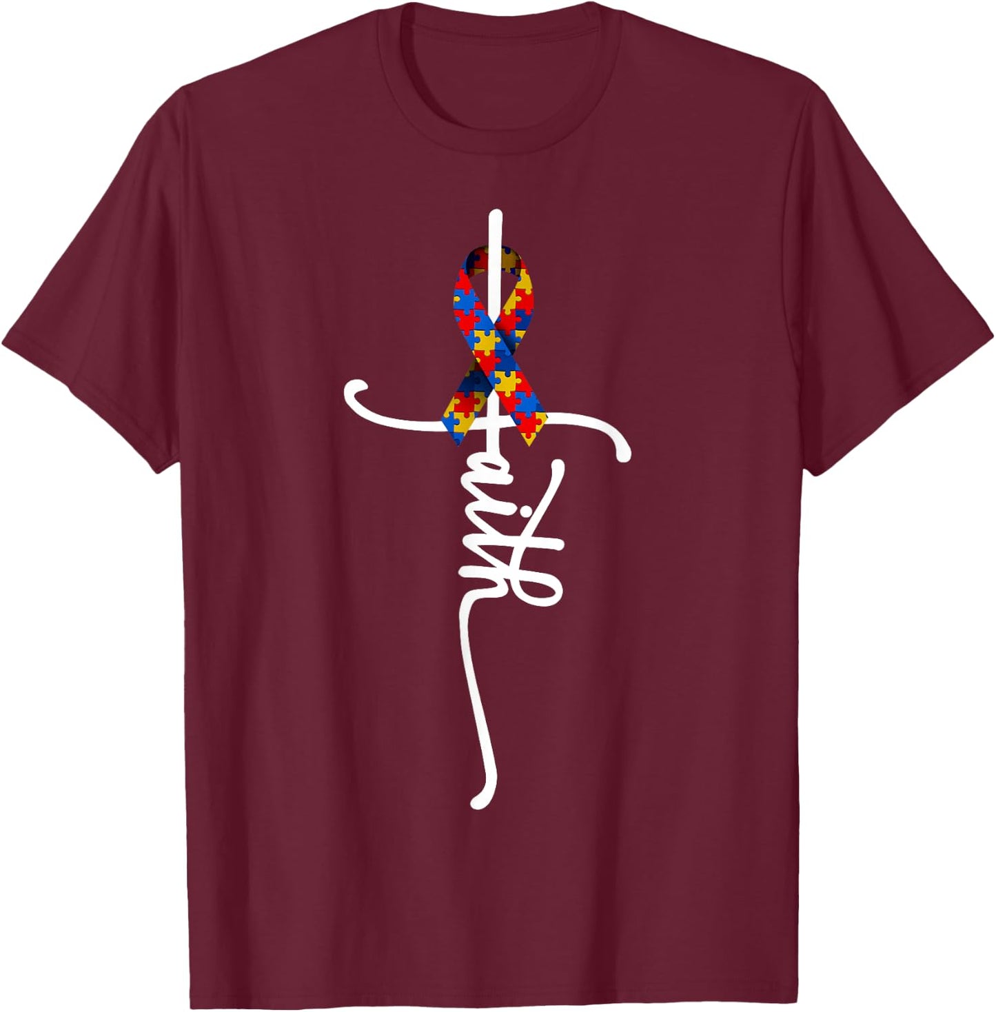 Autism Faith Cross Autism Autistic Gifts Autism Awareness T-Shirt - T-Shirt | Maroon