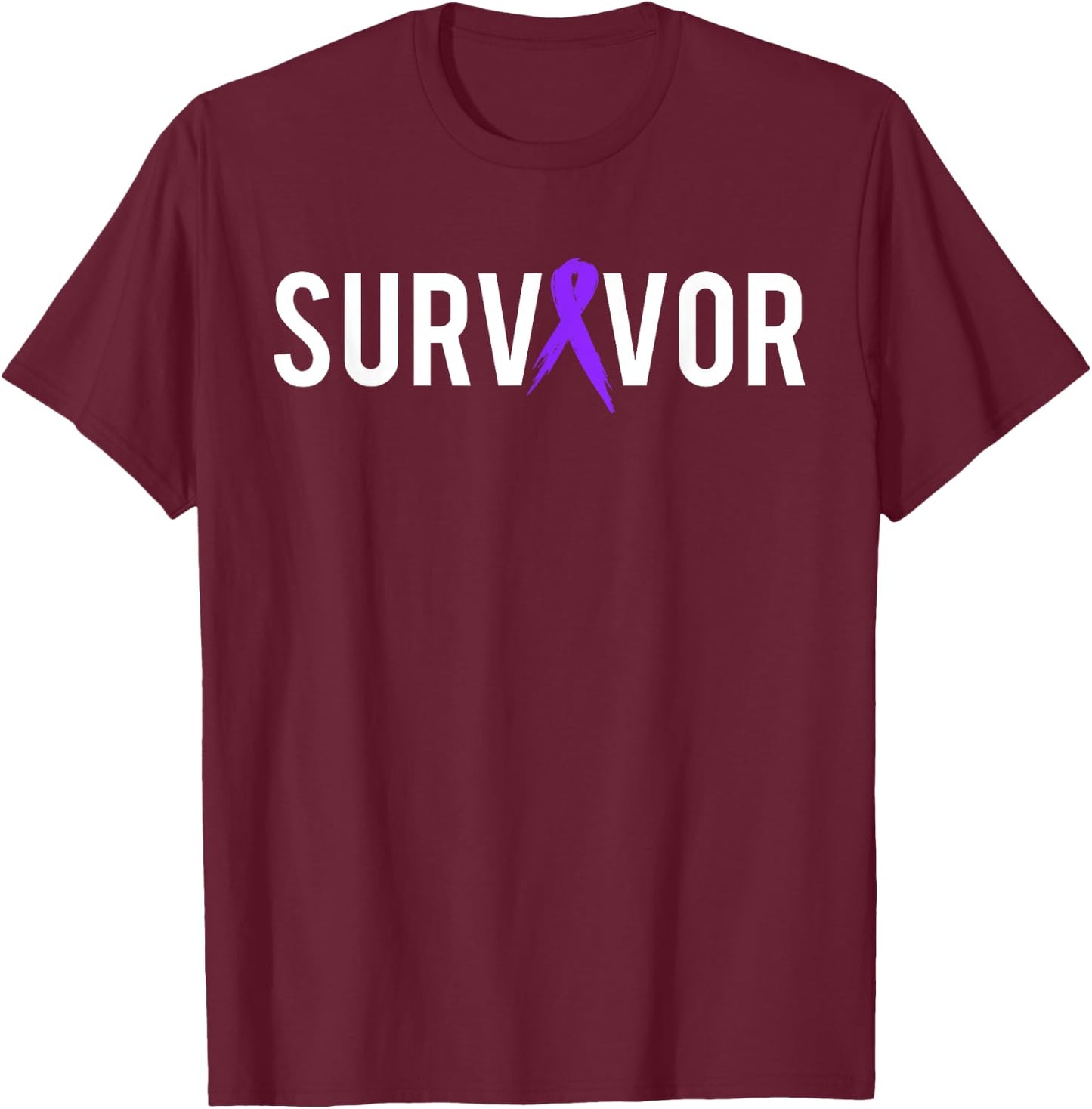 Pancreatic Cancer Survivor Design Gift With Support Ribbon T-Shirt - T-Shirt | Maroon