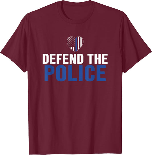 Defend The Police Defund The Media Backs Blue Line USA Flag T-Shirt - T-Shirt | Maroon