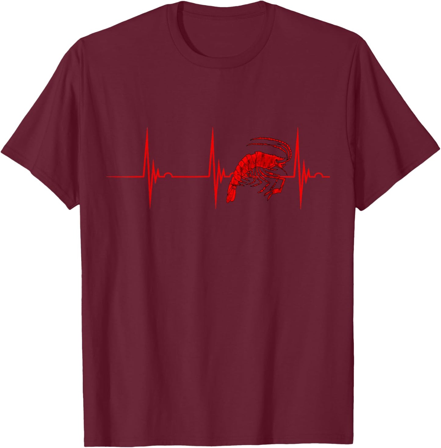 Shrimp Heartbeat EKG Pulse Crustacean Seafood Shrimping T-Shirt - T-Shirt | Maroon