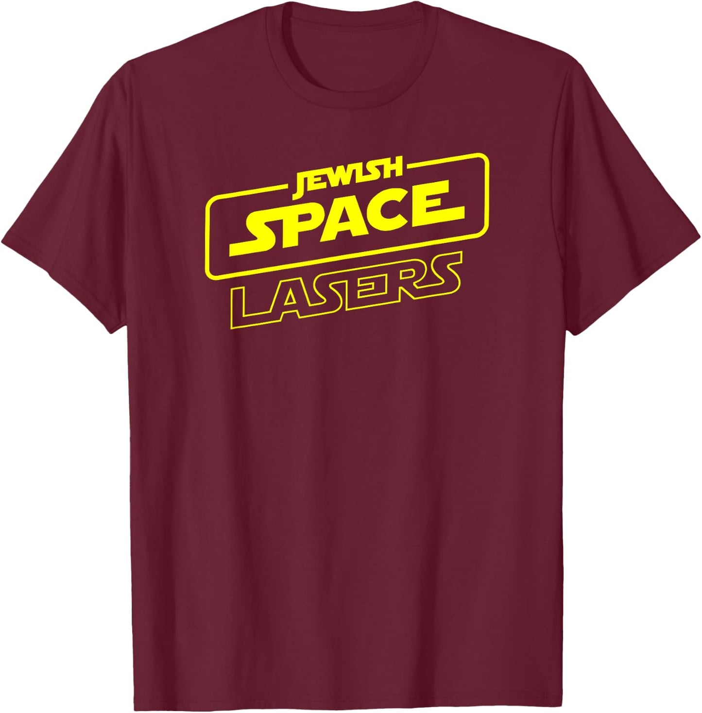 Jewish Space Lasers in Yellow Text -- Sci-fi Themed Design T-Shirt - T-Shirt | Maroon