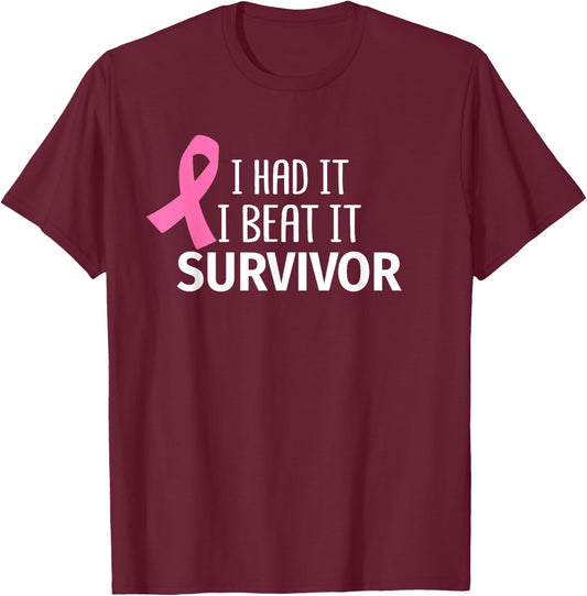 Breast Cancer I Had It I Beat It Survivor Pink Ribbon Gift T-Shirt - T-Shirt | Maroon